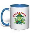 Mug with a colored handle Greetings Grinch royal-blue фото