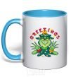 Mug with a colored handle Greetings Grinch sky-blue фото