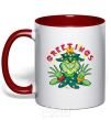 Mug with a colored handle Greetings Grinch red фото