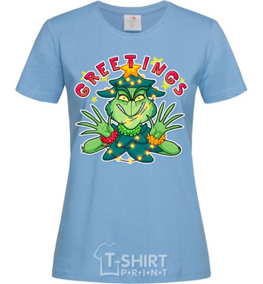 Women's T-shirt Greetings Grinch sky-blue фото