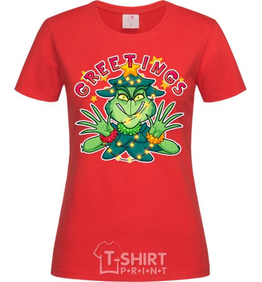 Women's T-shirt Greetings Grinch red фото