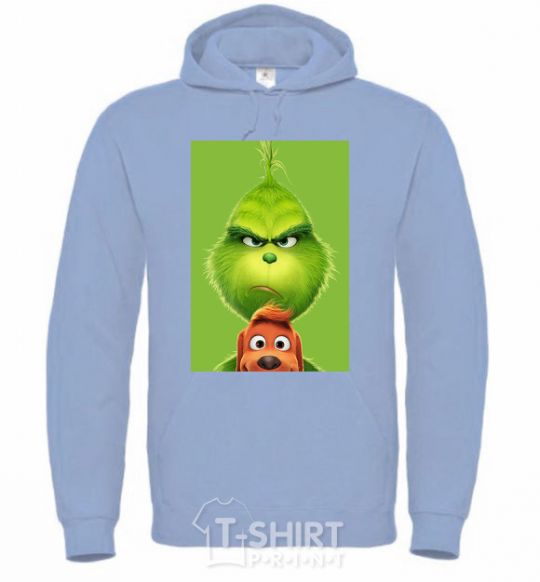 Men`s hoodie The Grinch and the dog sky-blue фото