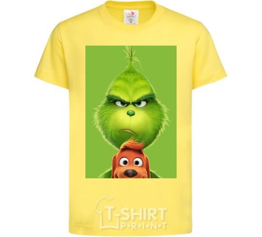 Kids T-shirt The Grinch and the dog cornsilk фото