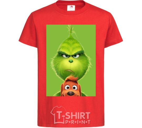Kids T-shirt The Grinch and the dog red фото