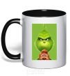 Mug with a colored handle The Grinch and the dog black фото