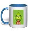 Mug with a colored handle The Grinch and the dog royal-blue фото