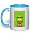 Mug with a colored handle The Grinch and the dog sky-blue фото