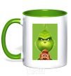 Mug with a colored handle The Grinch and the dog kelly-green фото