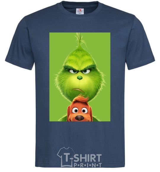 Men's T-Shirt The Grinch and the dog navy-blue фото