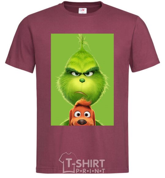 Men's T-Shirt The Grinch and the dog burgundy фото