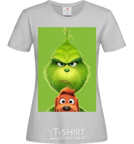 Women's T-shirt The Grinch and the dog grey фото