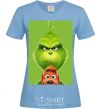 Women's T-shirt The Grinch and the dog sky-blue фото