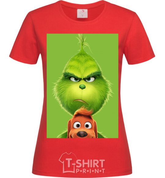 Women's T-shirt The Grinch and the dog red фото
