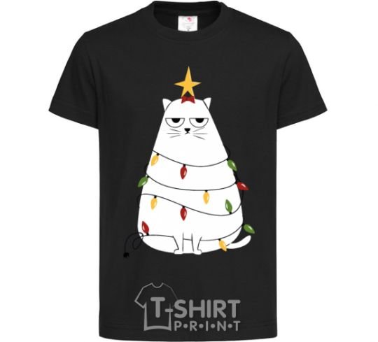 Kids T-shirt Kitty Christmas tree black фото