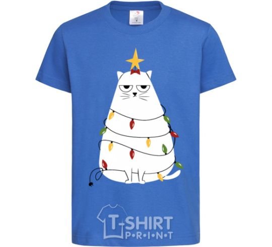 Kids T-shirt Kitty Christmas tree royal-blue фото