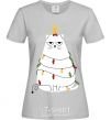 Women's T-shirt Kitty Christmas tree grey фото