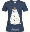 Women's T-shirt Kitty Christmas tree navy-blue фото