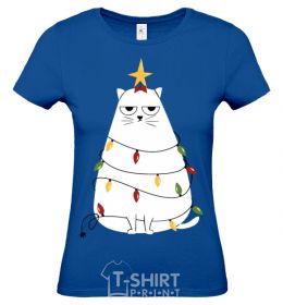 Women's T-shirt Kitty Christmas tree royal-blue фото