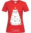Women's T-shirt Kitty Christmas tree red фото