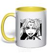 Mug with a colored handle Sailor moon black white yellow фото