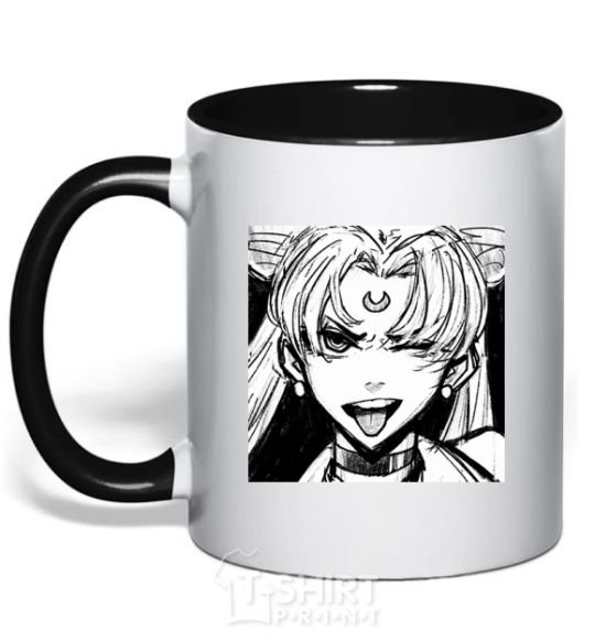Mug with a colored handle Sailor moon black white black фото