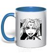 Mug with a colored handle Sailor moon black white royal-blue фото