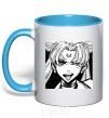 Mug with a colored handle Sailor moon black white sky-blue фото