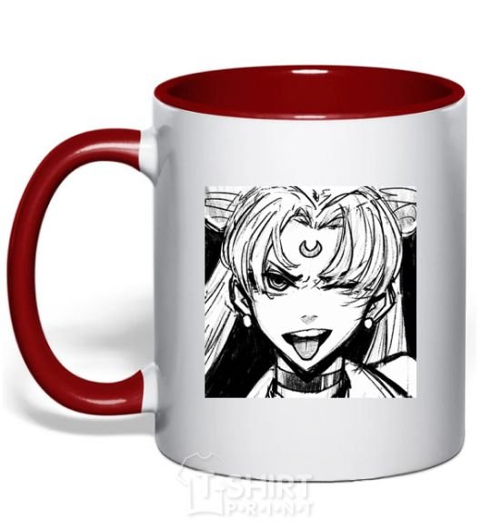 Mug with a colored handle Sailor moon black white red фото