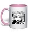 Mug with a colored handle Sailor moon black white light-pink фото