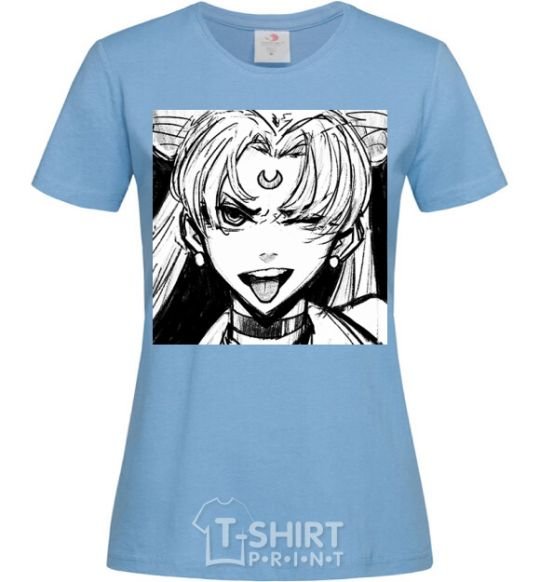 Women's T-shirt Sailor moon black white sky-blue фото