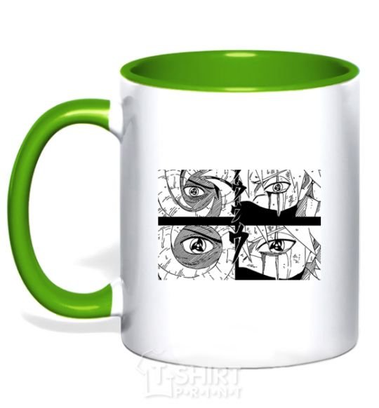 Mug with a colored handle Anime eyes kelly-green фото