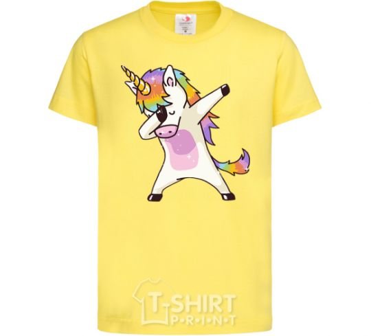 Kids T-shirt Dabbing unicorn with star cornsilk фото