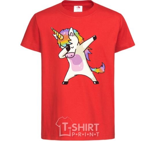 Kids T-shirt Dabbing unicorn with star red фото