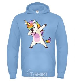 Men`s hoodie Dabbing unicorn with star sky-blue фото