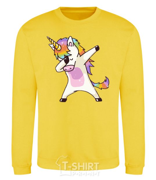 Sweatshirt Dabbing unicorn with star yellow фото