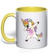 Mug with a colored handle Dabbing unicorn with star yellow фото