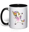 Чашка с цветной ручкой Dabbing unicorn with star Черный фото