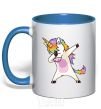 Mug with a colored handle Dabbing unicorn with star royal-blue фото