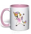 Mug with a colored handle Dabbing unicorn with star light-pink фото