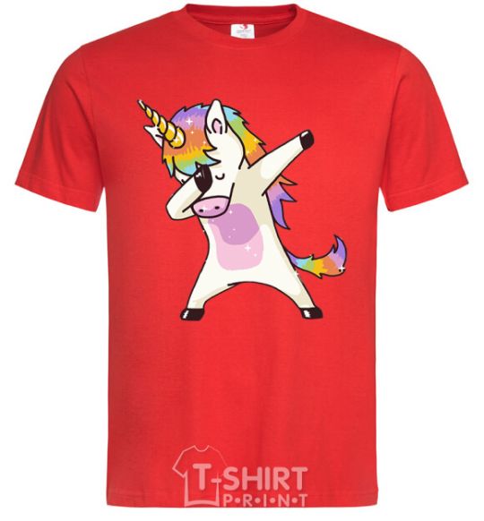 Men's T-Shirt Dabbing unicorn with star red фото