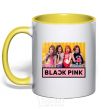 Mug with a colored handle Black Pink yellow фото