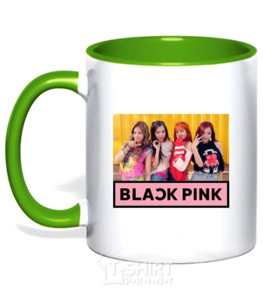 Mug with a colored handle Black Pink kelly-green фото