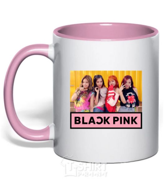 Mug with a colored handle Black Pink light-pink фото