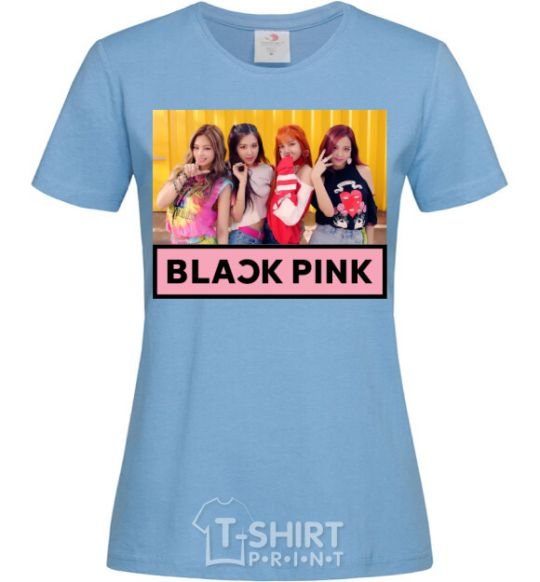 Women's T-shirt Black Pink sky-blue фото