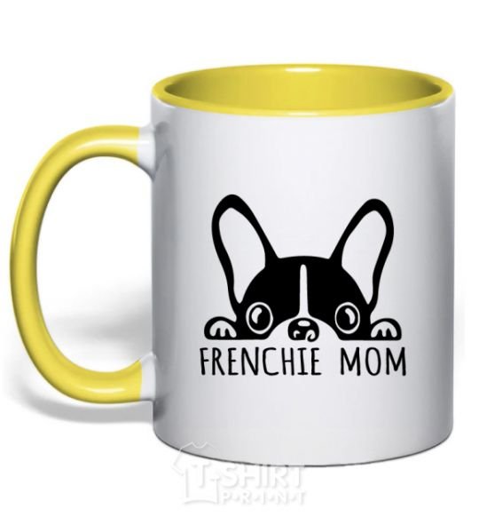 Mug with a colored handle Frenchie mom yellow фото