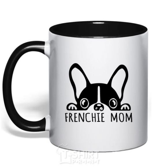 Чашка с цветной ручкой Frenchie mom Черный фото