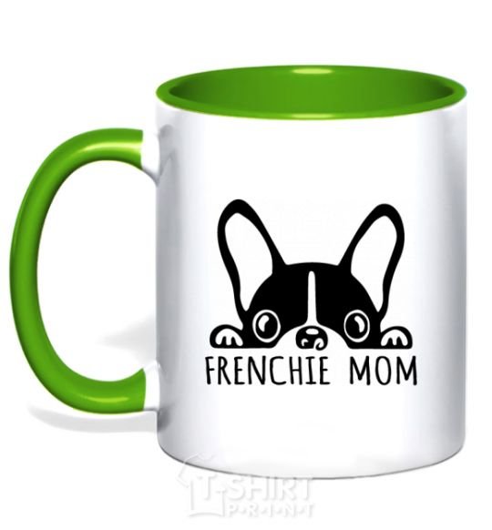 Чашка с цветной ручкой Frenchie mom Зеленый фото