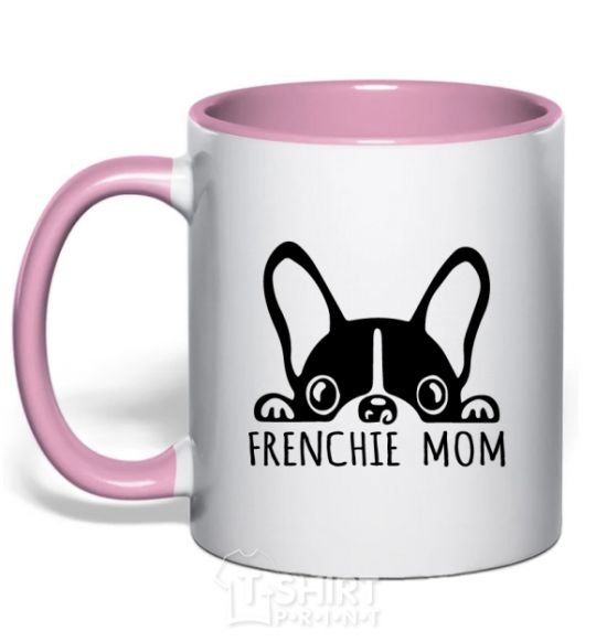 Mug with a colored handle Frenchie mom light-pink фото