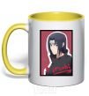 Mug with a colored handle Itachi yellow фото