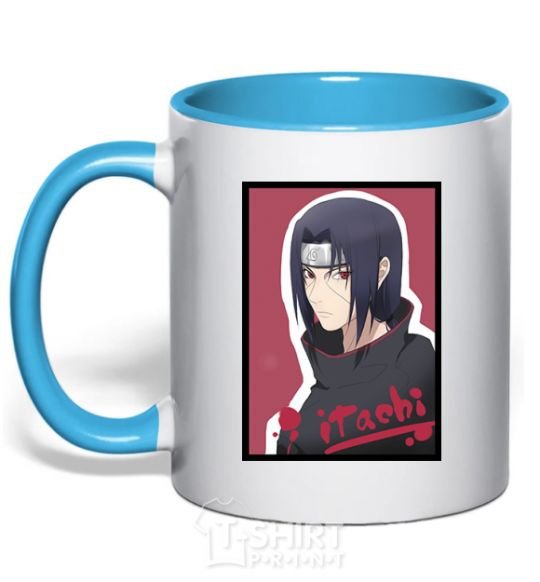 Mug with a colored handle Itachi sky-blue фото